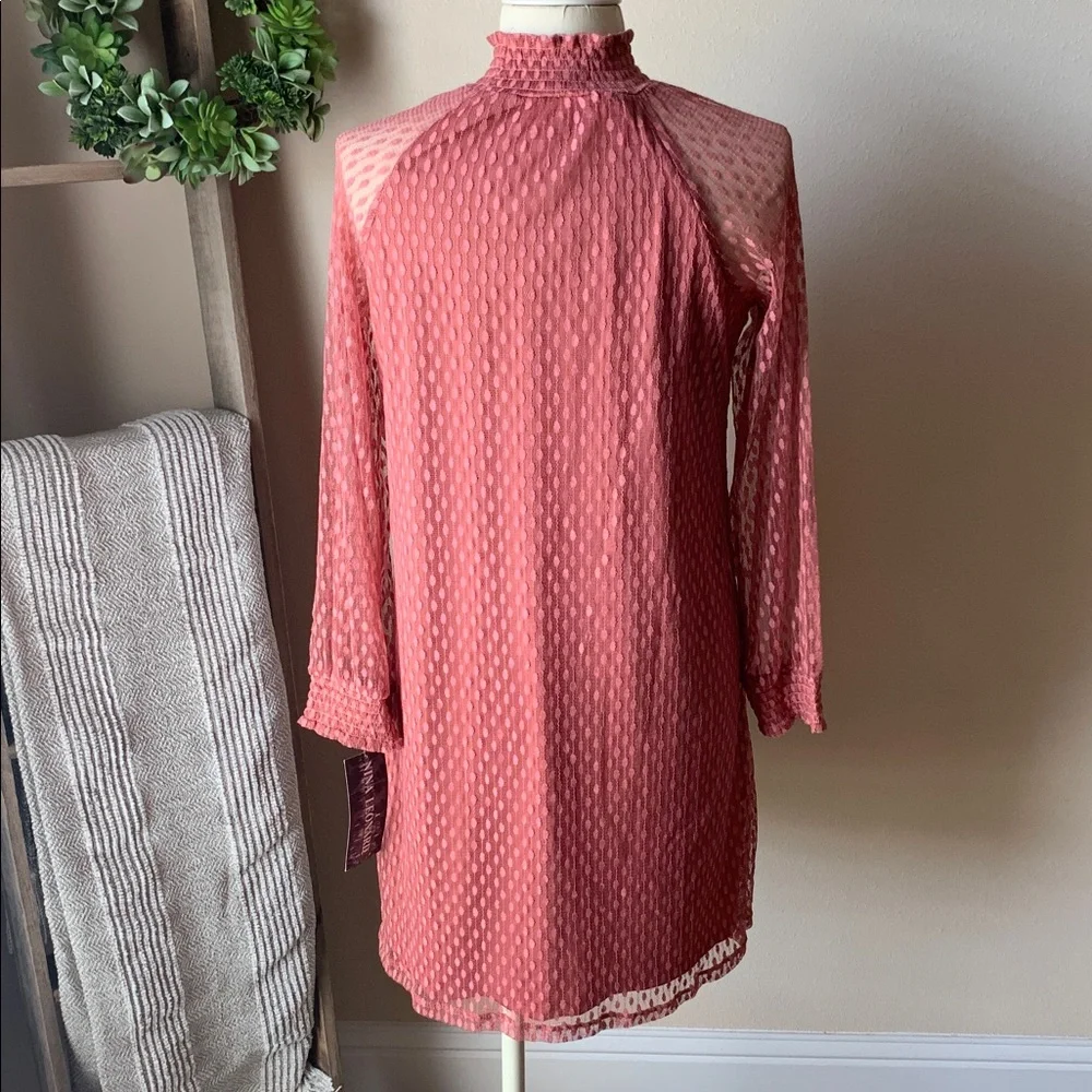 NWT | Nina Leonard shift dress | mock-neck | sheer long sleeve - Picture 5 of 7